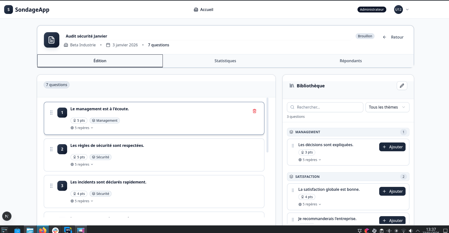 Gestion des sondages