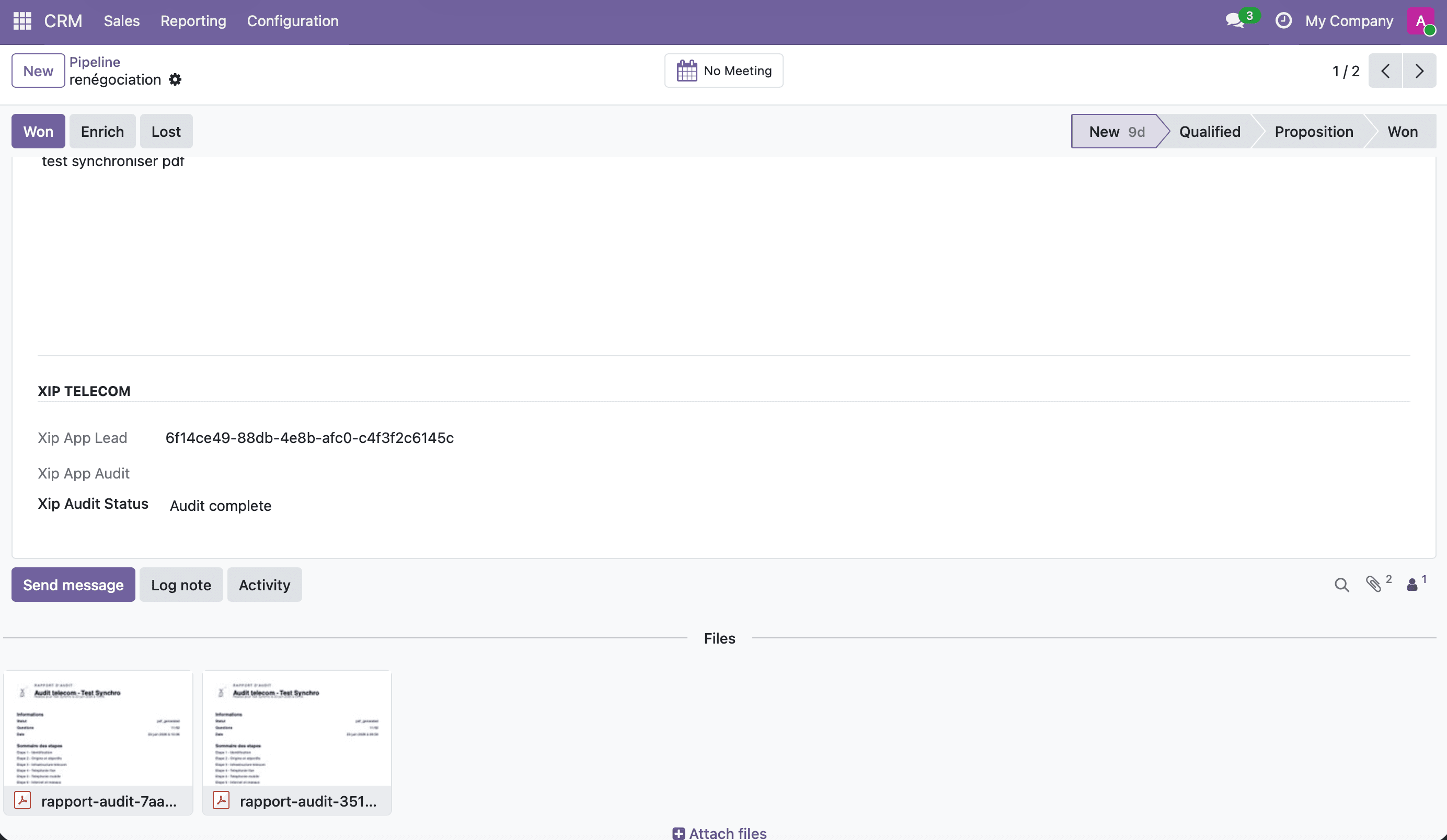 Synchronisation Odoo CRM